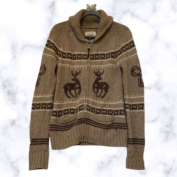 Aritzia Sweaters - Aritzia TNA large deer 100% lambswool cardigan knit sweater Nordic brown pockets